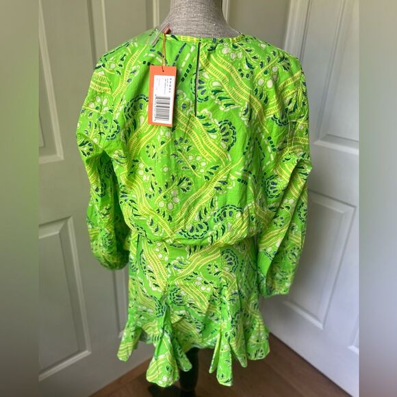 NWT RHODE Azure Top & Willow Skirt in Lime Diamond Stitch Puff Sleeve Paisley - Picture 5 of 10